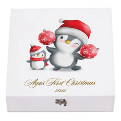 Personalised Christmas Eve Wooden Box With a Penguin Design