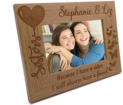 ukgiftstoreonline Personalised Sisters Butterfly Photo Picture Frame Oak Wood Finish