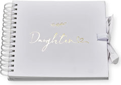 Daughter White Scrapbook Photo album With Gold Script Leaf Design