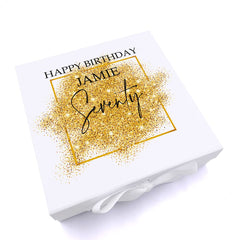Personalised 70th Birthday Gift Keepsake Memory Box Gold Sparkles Design
