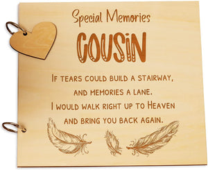 Cousin Remembrance In Loving Memory Wooden Guest Book, Scrapbook or Photo Album