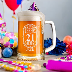 Cheers to 21 Years Birthday Gift Personalised Engraved Glass Beer Tankard