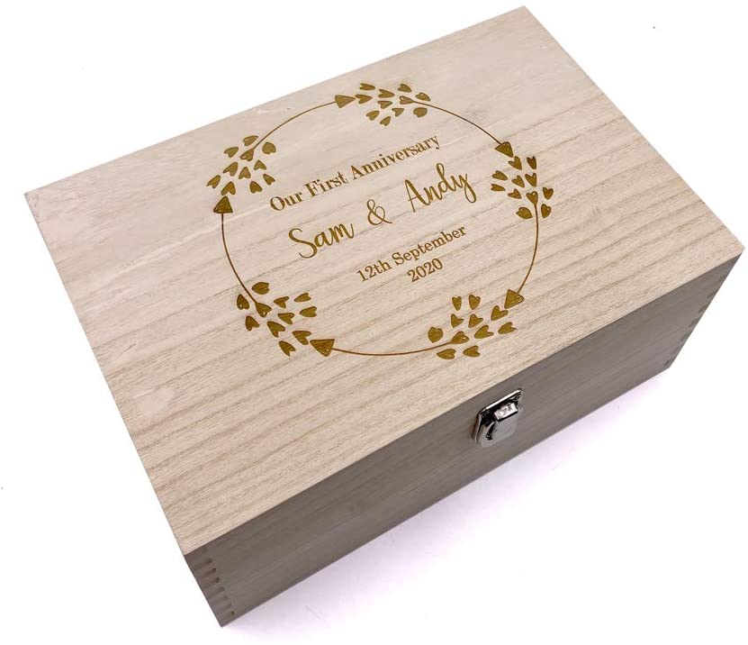 ukgiftstoreonline Personalised 1st Anniversary Wooden Engraved Memory Keepsake box