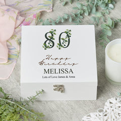 ukgiftstoreonline Personalised 80th Birthday Green Leaf Design Keepsake Wooden Gift Box