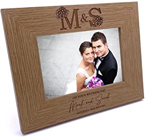 Personalised Wedding Day Photo Frame Gift With Monogram Landscape