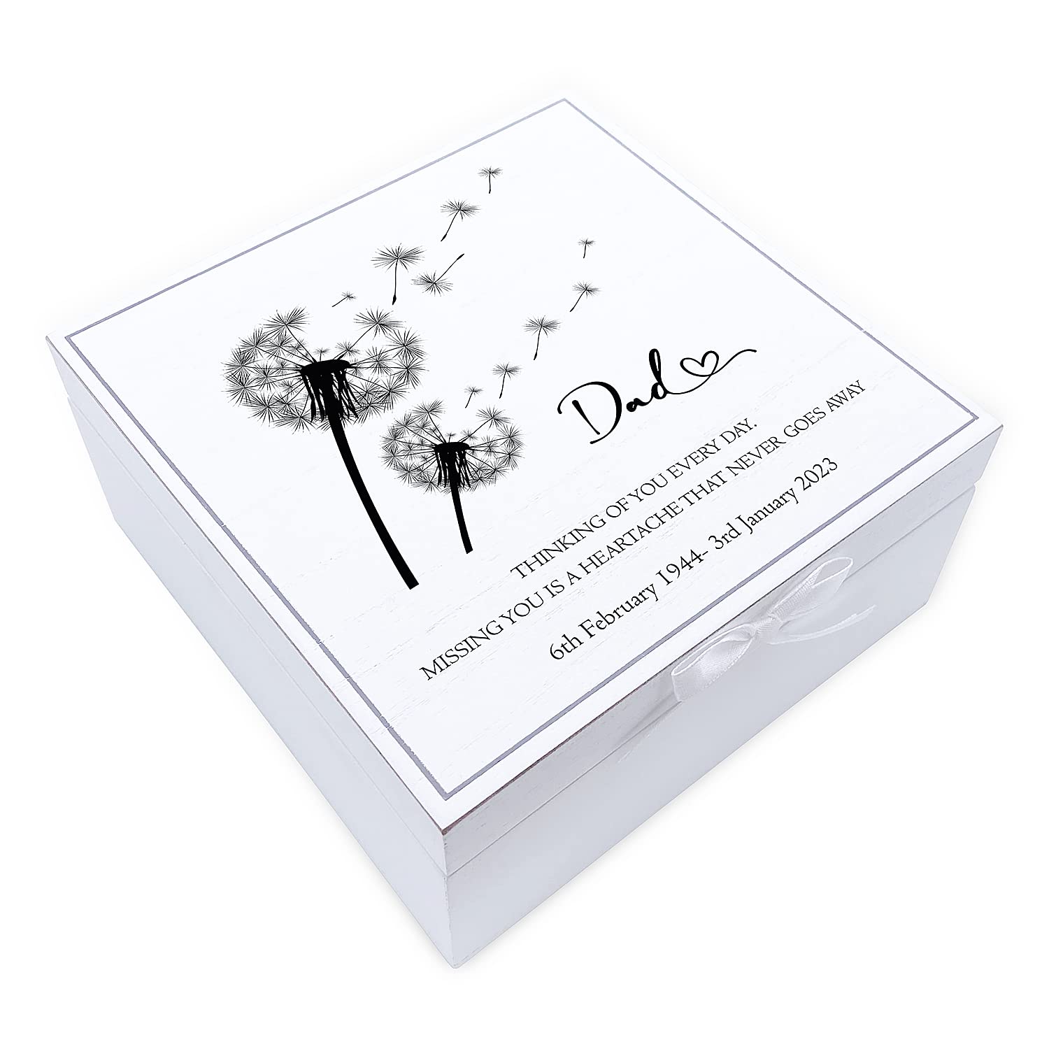 ukgiftstoreonline Personalised Dad Memorial Remembrance Vintage Wooden Keepsake Box With Dandelions Keepsake Boxes ukgiftstoreonline
