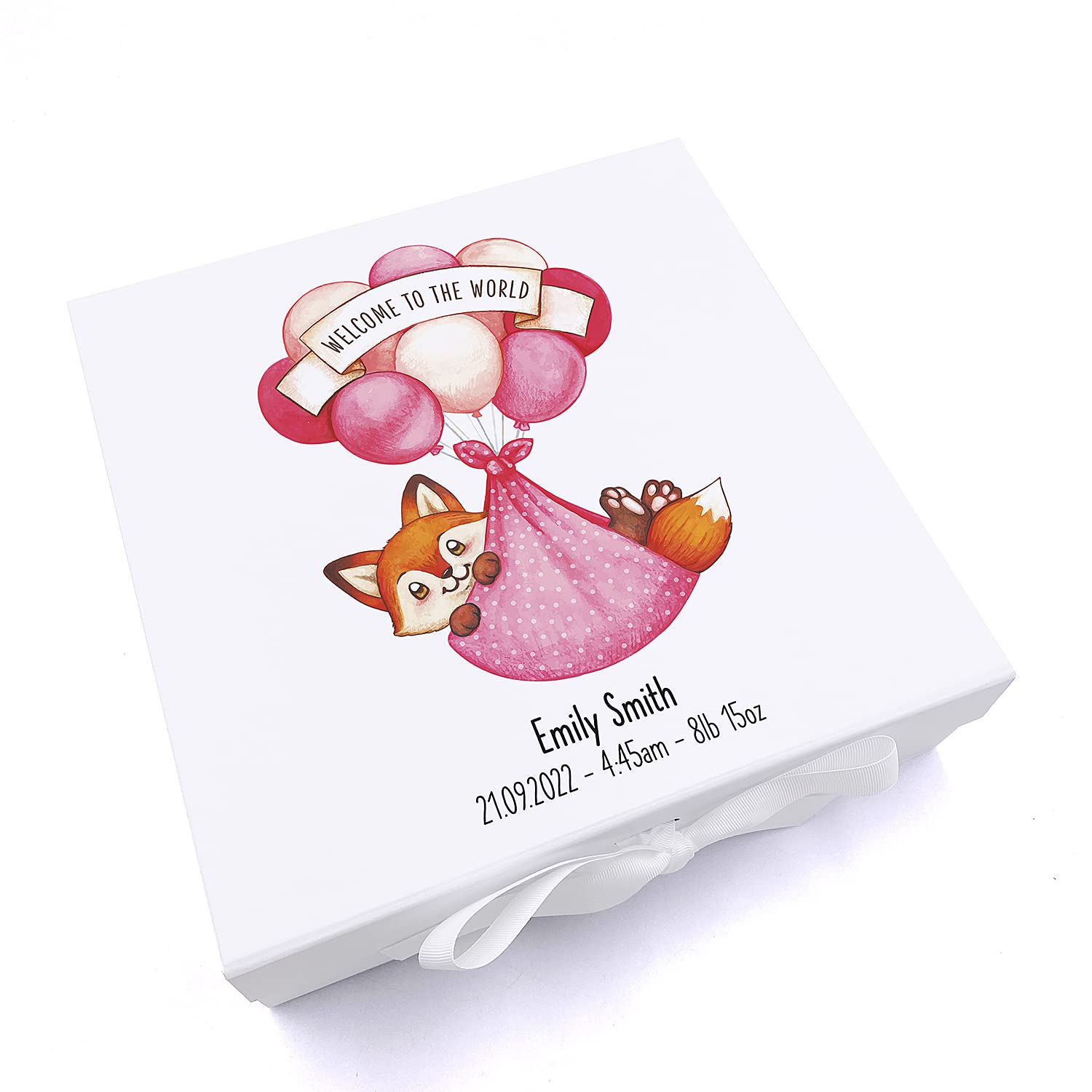 Personalised Welcome To The World Baby Girl Memory Keepsake Box With Fox