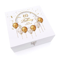 ukgiftstoreonline Personalised 60th Birthday Wooden Box Gift With Golden Balloons