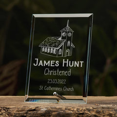 ukgiftstoreonline Personalised Christening Keepsake Gift Glass Plaque With Church Design