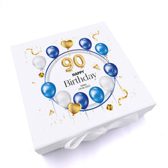 ukgiftstoreonline 90th Birthday Gift Personalised Keepsake Memory Box With Blue Balloons
