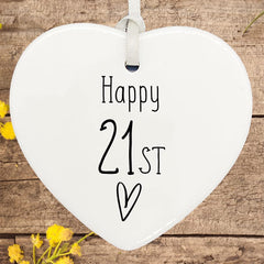 ukgiftstoreonline 21st Birthday ornament, 21st keepsake, 21st ceramic heart gift