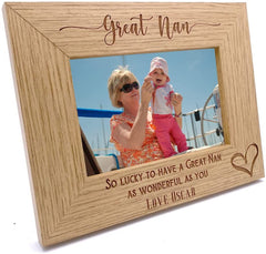 Personalised Great Nan Love Heart Engraved Landscape Photo Frame Gift