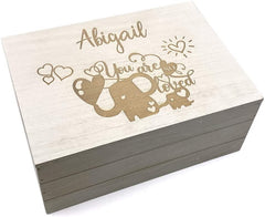 ukgiftstoreonline Personalised Elephant Design Antique Wooden Baby Keepsake Memory Box Gift