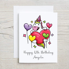Personalised Girls Unicorn Birthday Card Any Age and Name