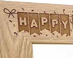 70th Birthday Photo Frame Portrait Wooden Engraved Bunting Style Gift