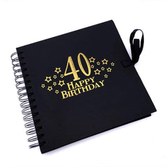 40th Birthday Black Scrapbook, Guest Book Or Photo Album with Gold Script