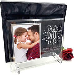 Personalised Best Dad Ever Large Glass Photo Frame In Silk Lined Gift Box