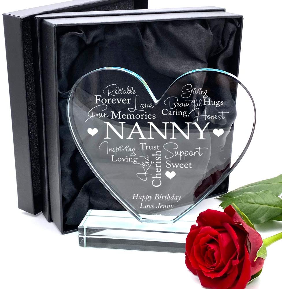 ukgiftstoreonline Personalised Nanny Gift Large Jade Glass Heart