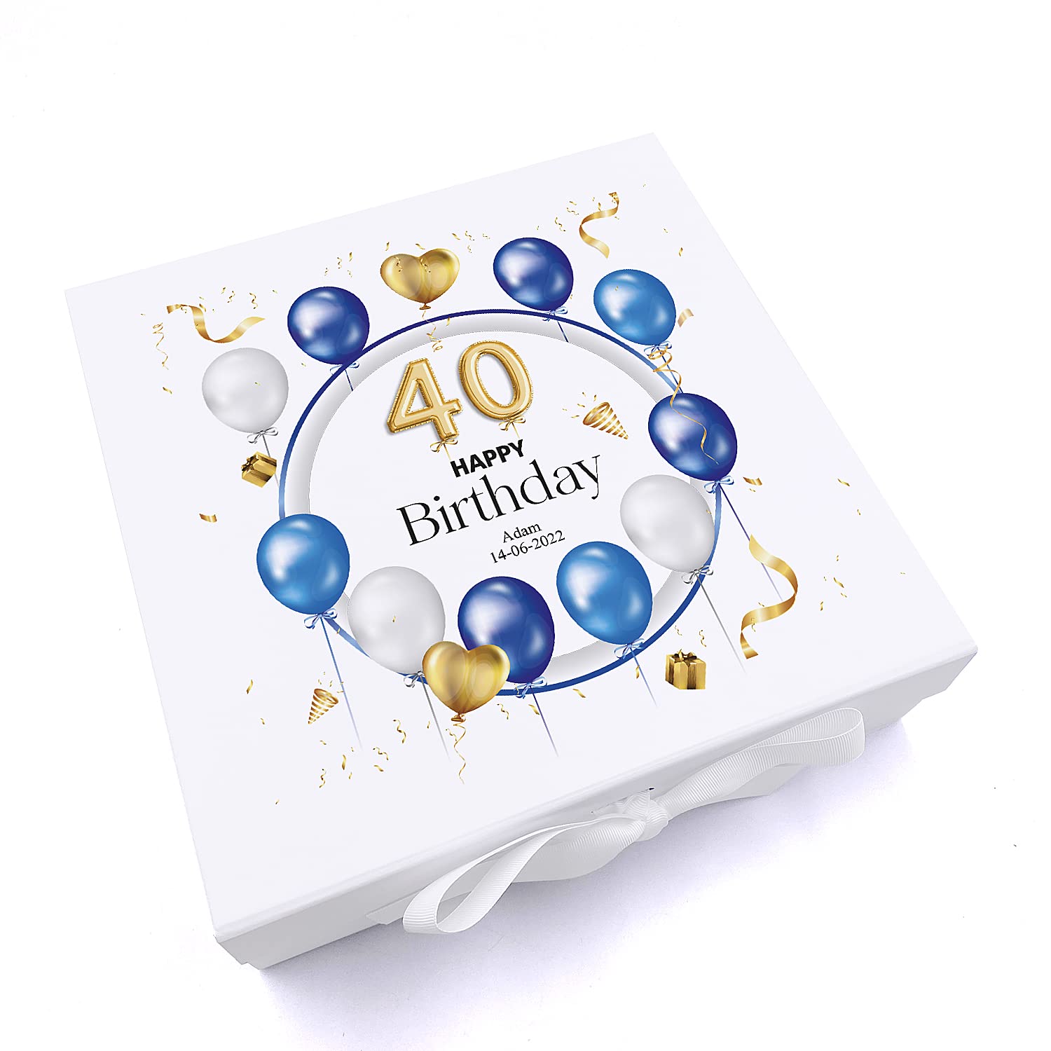 ukgiftstoreonline 40th Birthday Gift Personalised Keepsake Memory Box With Blue Balloons