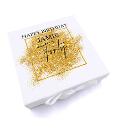 Personalised 40th Birthday Gift Keepsake Memory Box Gold Sparkles Design