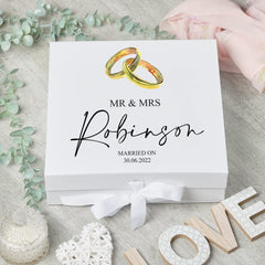 ukgiftstoreonline Personalised Wedding Keepsake Memory Box Gift with Gold Ring Design