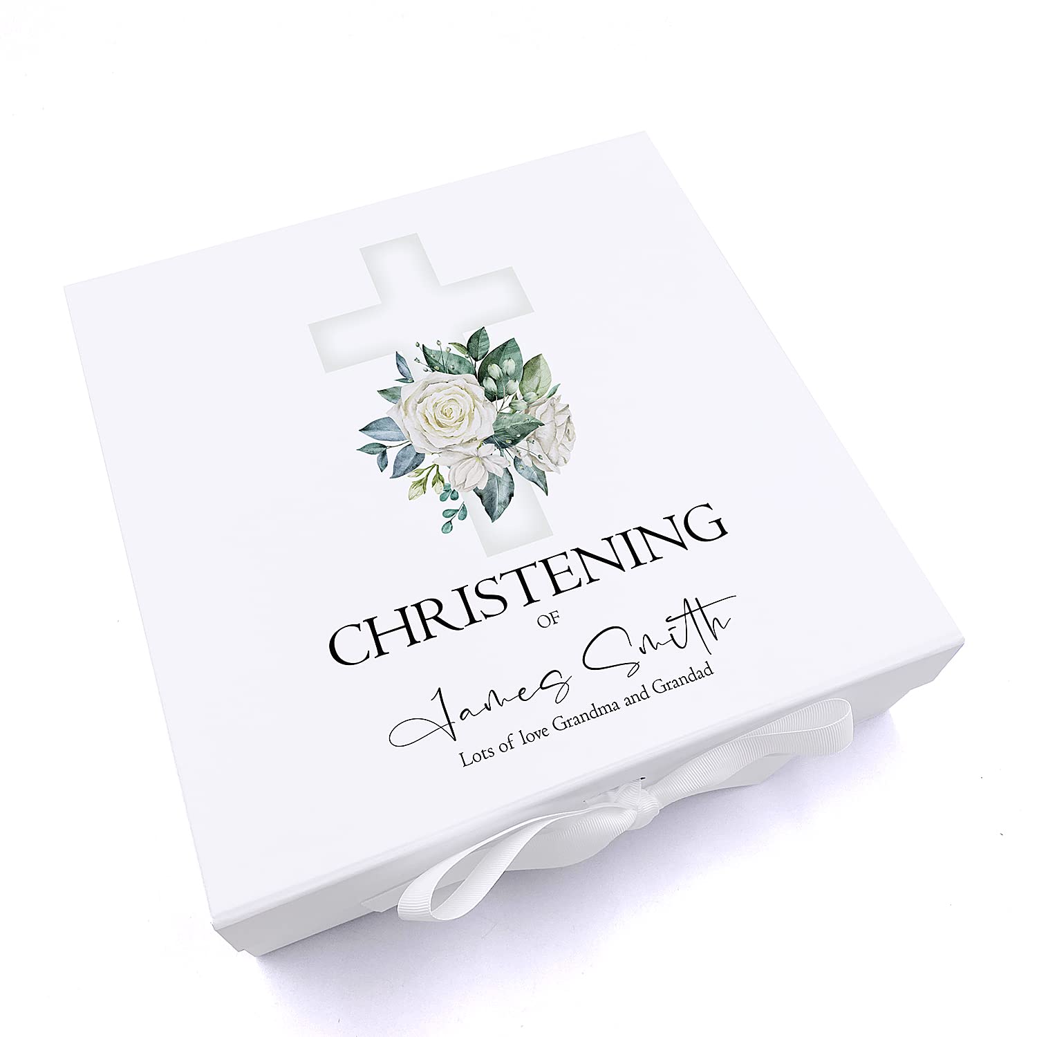 ukgiftstoreonline Personalised Christening Green Cross Keepsake Memory Box Gift