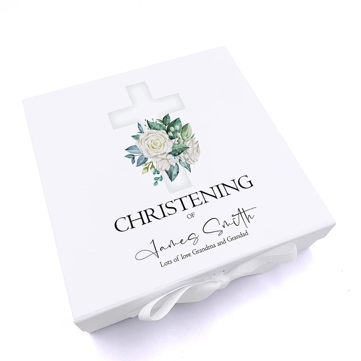 ukgiftstoreonline Personalised Christening Green Cross Keepsake Memory Box Gift