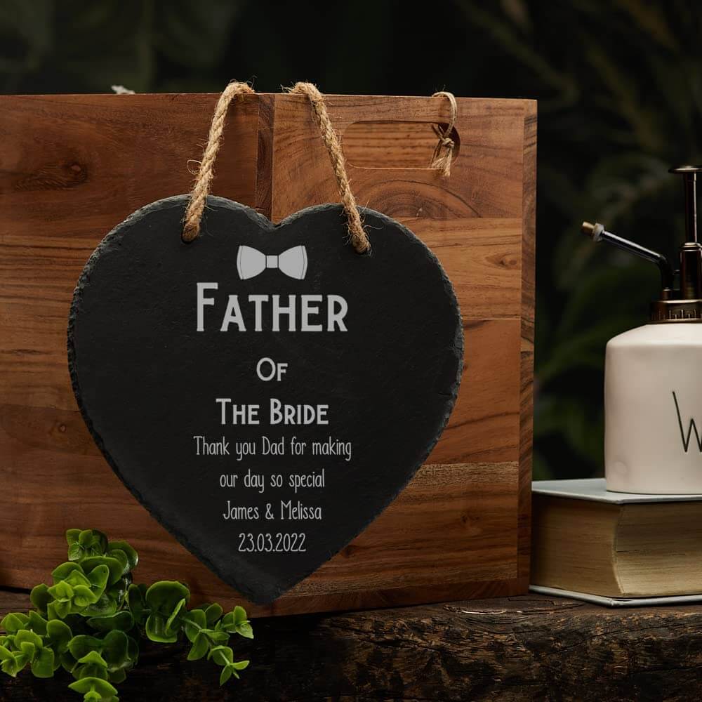 Personalised Father Of The Bride Gift Slate Heart Engraved