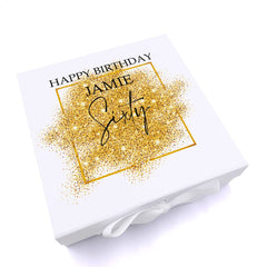 Personalised 60th Birthday Gift Keepsake Memory Box Gold Sparkles Design