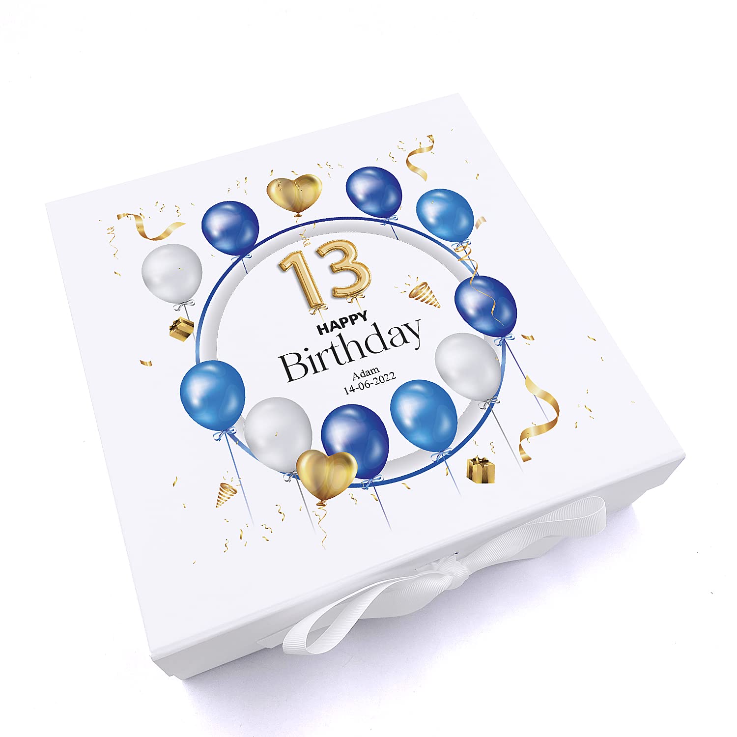 ukgiftstoreonline 13th Birthday Gift Personalised Keepsake Memory Box With Blue Balloons