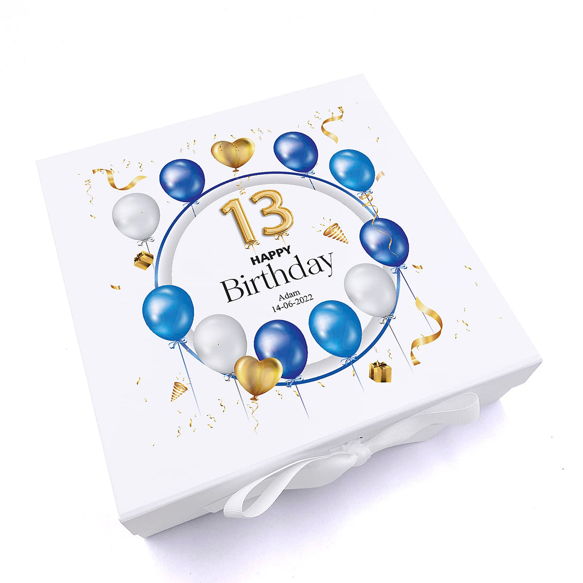 ukgiftstoreonline 13th Birthday Gift Personalised Keepsake Memory Box With Blue Balloons