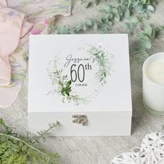ukgiftstoreonline Personalised 60th Birthday Keepsake Large Wooden Box Gift With Botanical Design