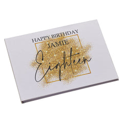 Personalised A4 Linen 18th Birthday Guest Book Printed With Gold Sparkles Design