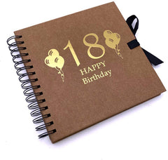 18th Birthday Brown Scrapbook, Guest Book Or Photo Album Balloon Design Gold Script