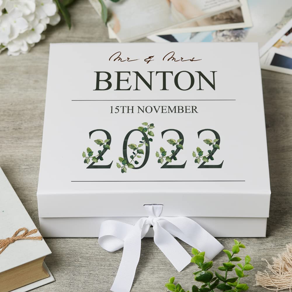 Personalised Wedding Keepsake Memory Gift Box Gift With Leaf Design