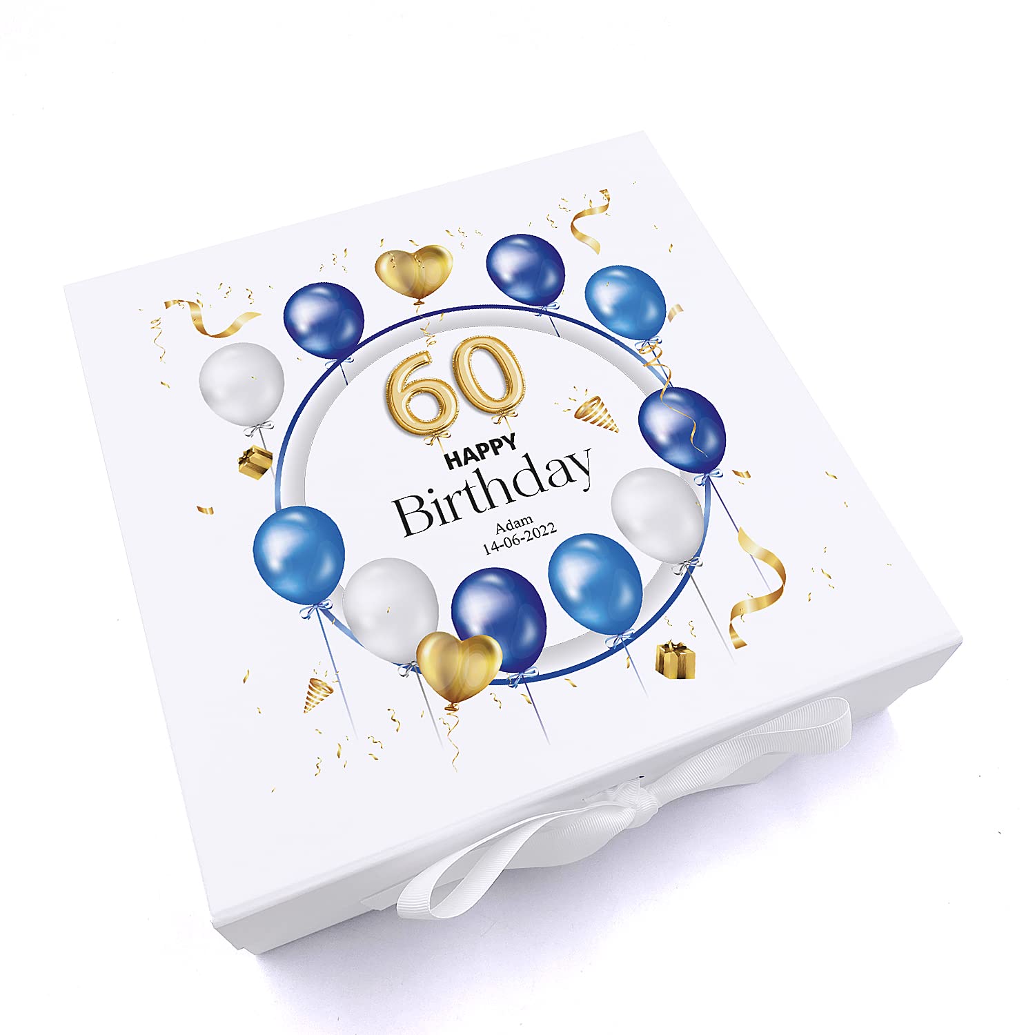 ukgiftstoreonline 60th Birthday Gift Personalised Keepsake Memory Box With Blue Balloons