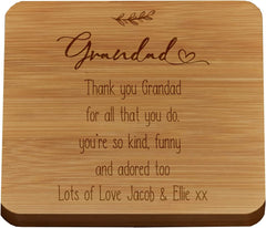 Personalised Grandad Sentiment Gift Wood Drink Coaster Gift
