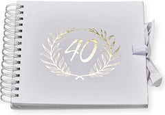 40th Birthday White Scrapbook Photo album With Gold Script Laurel Wreath