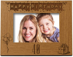 Happy 40th Birthday Engraved Photo Frame Gift Stars and Balloons Landscape