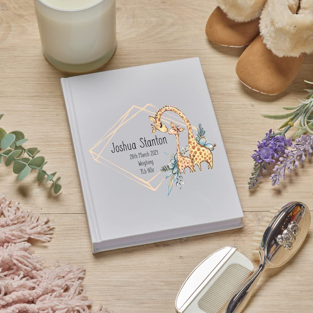 Personalised Baby Record Book Keepsake Milestone Journal Giraffe Design