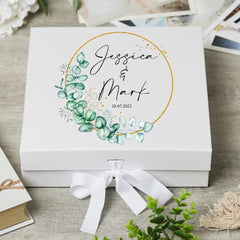 Personalised Wedding Keepsake Box Gift With Wreath and Eucalyptus