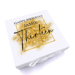 Personalised 13th Birthday Gift Keepsake Memory Box Gold Sparkles Design