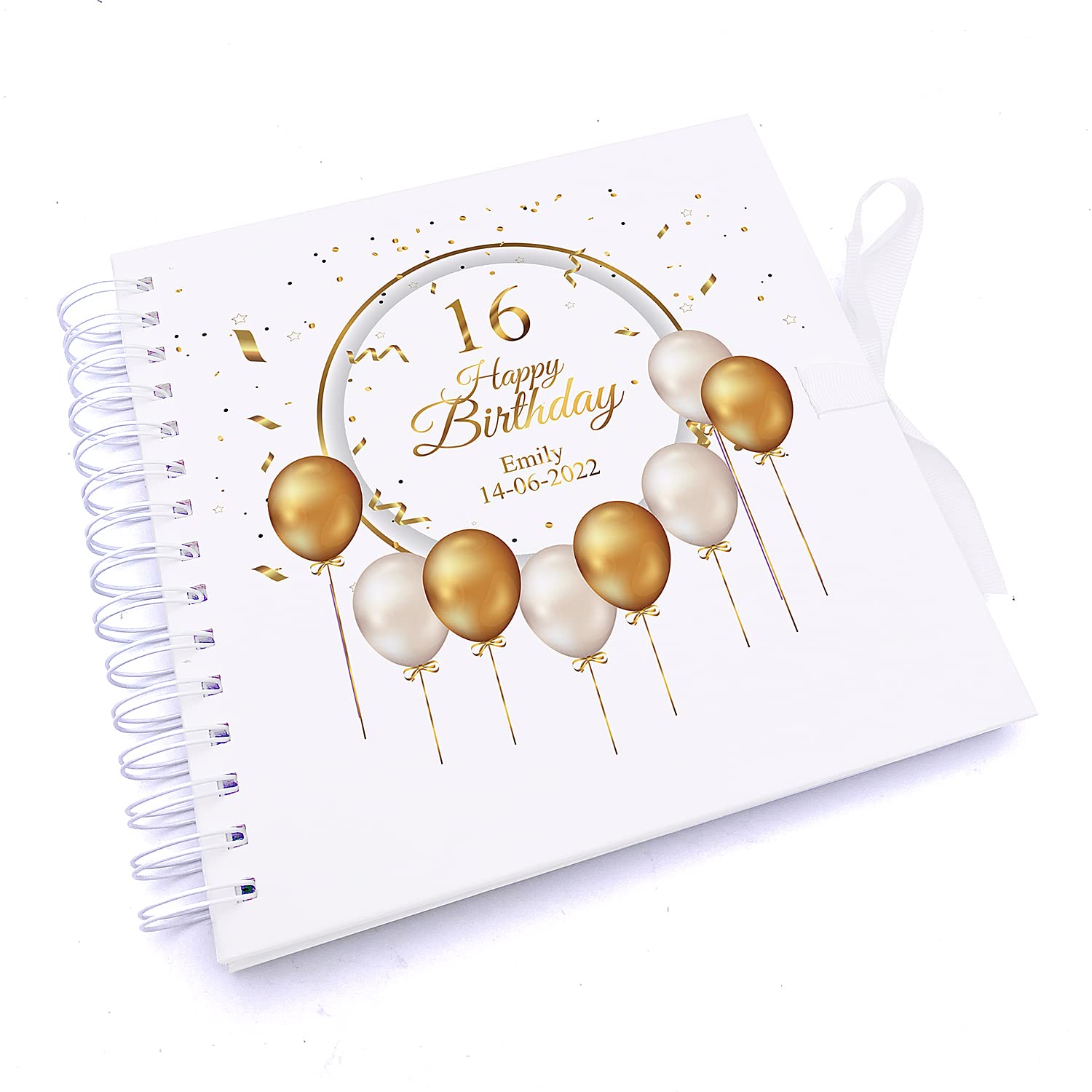 Personalised 16th Birthday Guest Book Scrapbook or Album Gold Balloons