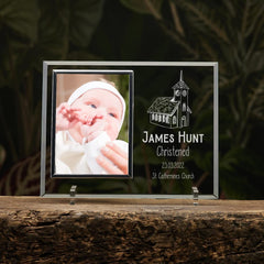 Personalised Christening Large Glass Photo Frame In Lined Gift Box Church