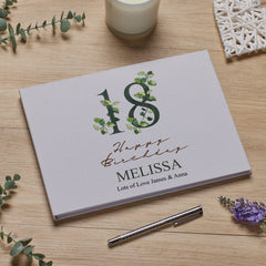 Personalised 18th Birthday Guest Book Printed With Leaf Number Design