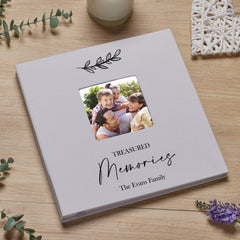 Personalised Family Memories Photo Album Linen Cover With Leaf Design