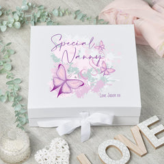 Personalised Special Nanny Pink & Purple Butterfly Gift Keepsake Memory Box