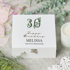 ukgiftstoreonline Personalised 30th Birthday Green Leaf Design Keepsake Large Wooden Gift Box