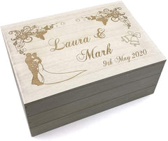 ukgiftstoreonline Personalised Wedding Design Antique Wooden Keepsake Memory Box