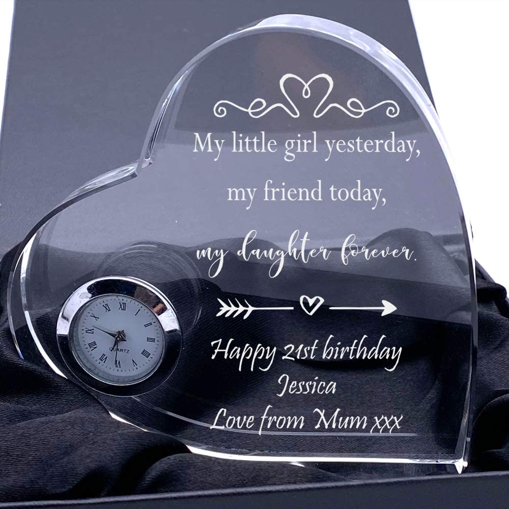 ukgiftstoreonline Gift For Daughter Personalised Engraved Heart Crystal Glass Clock